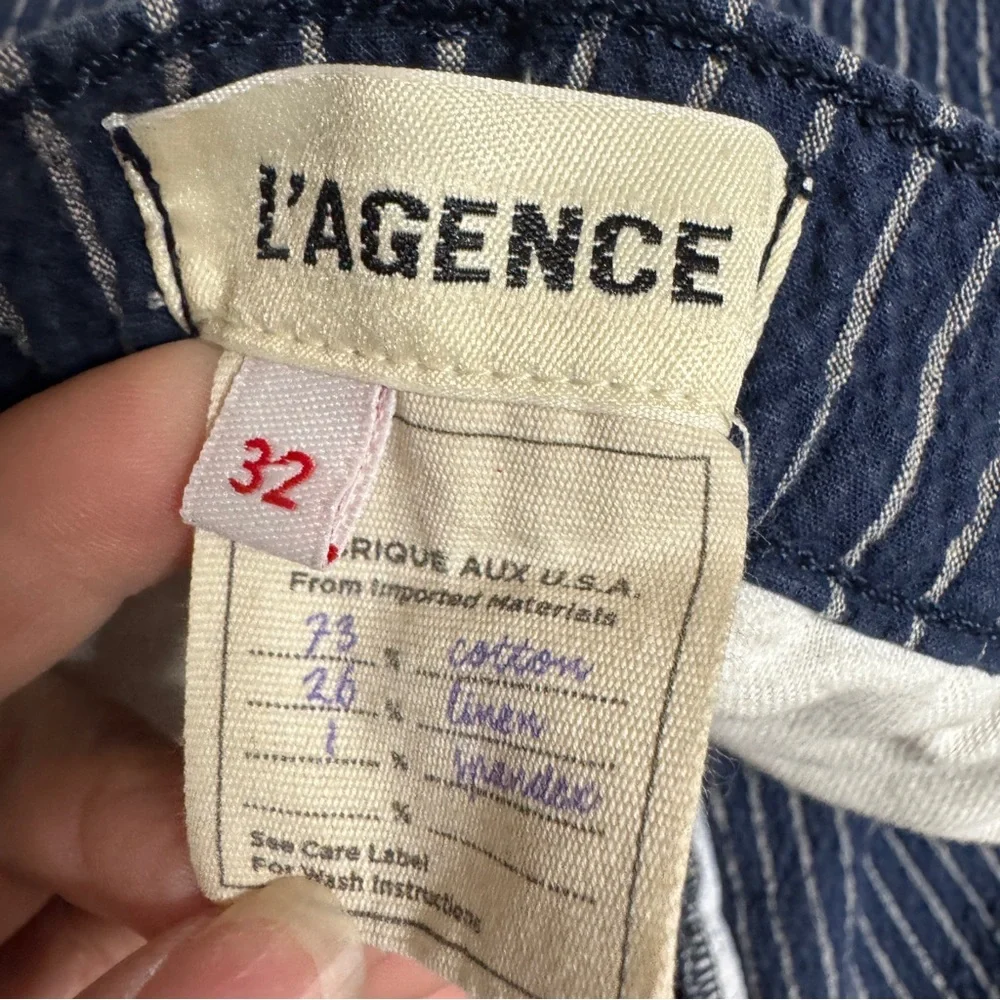 L’Agence Jameson‎ Striped High Rise Shorts 32 Navy Natural Stripe Linen Blend - Picture 5 of 9